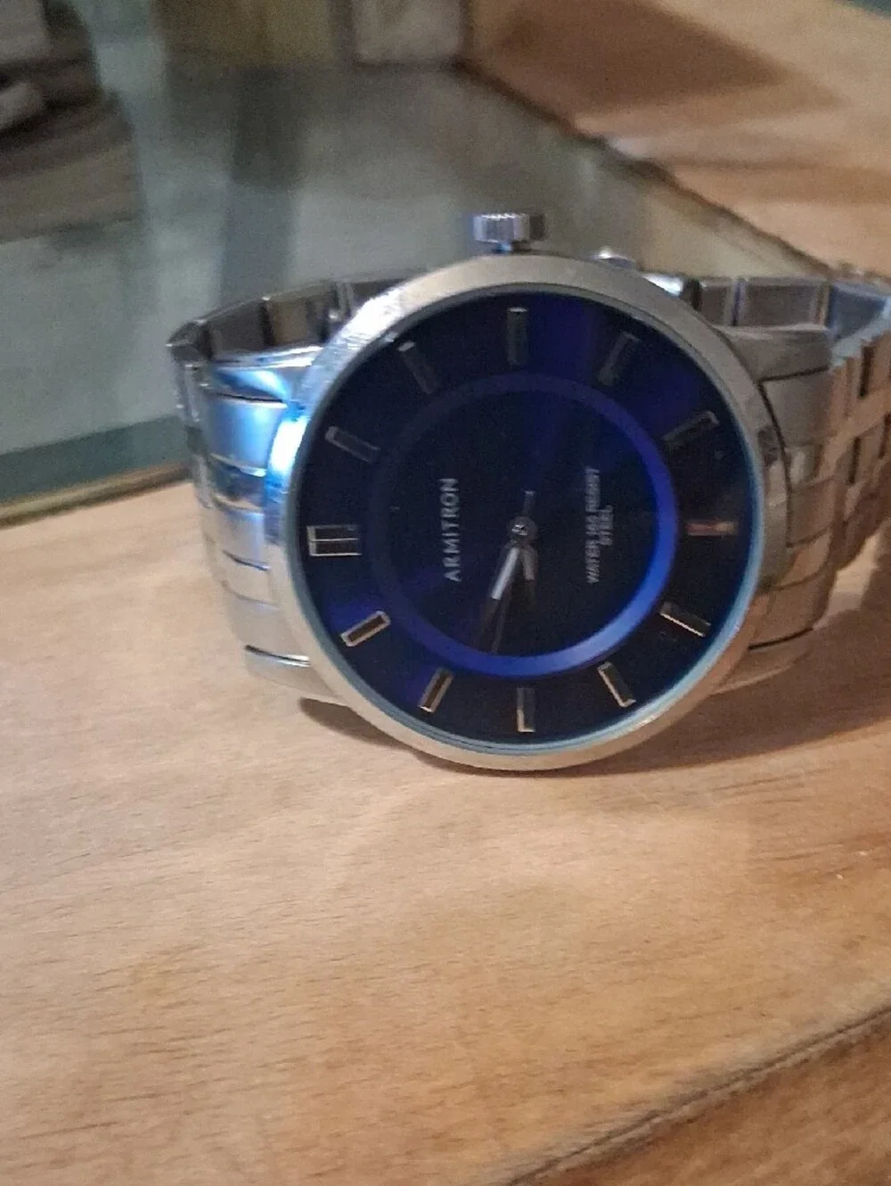 Armitron Silver Watch with Blue Sunburst Dial